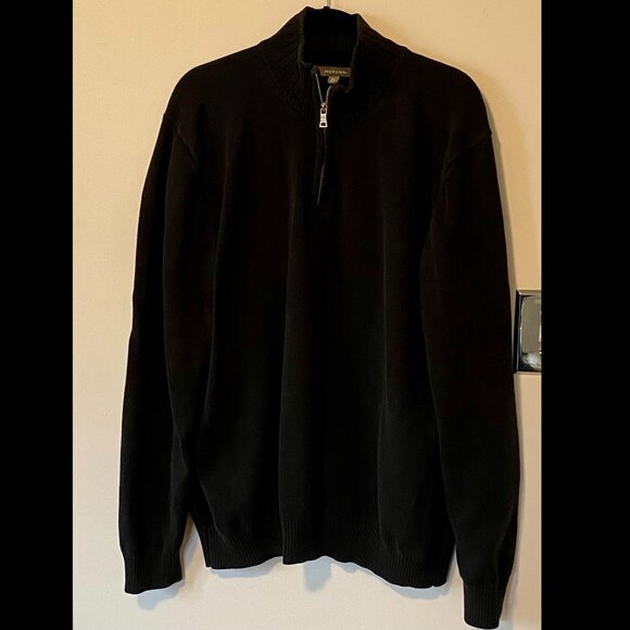 Merona Men's XL 100% Cotton Sweater Mock-neck with Zipper Black Ribbed Cozy - Picture 3 of 7